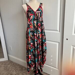 Spirito Art2Wear Handkerchief Hem Dress Colorful Abstract Print Boho Whimsical 6